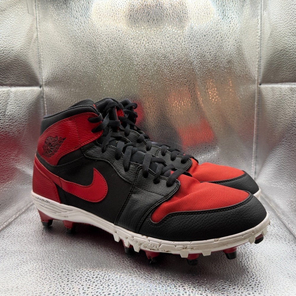 Size 13 Jordan 1 TD Cleat Mid Bred Red Black Mens Athletic Shoes AR5604-061‎